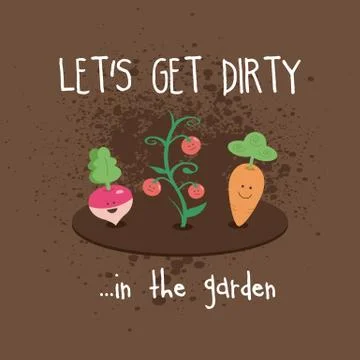 Dirty Garden Kawaii Cute Vegetables Turnip Carrot Tomatoes Stock Illustration