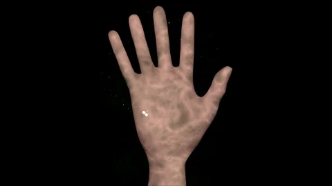 Dirty hand emitting germs , bacteria , viruses. 3d animation Stock Footage 126364785