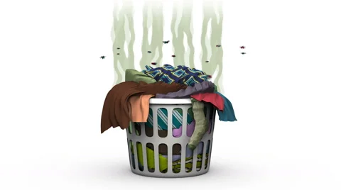 Dirty Laundry in the Basket. 3D animation. Alpha channel, loopable. Stock Footage 50140212