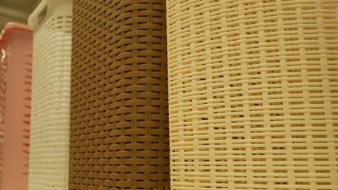 Dirty laundry baskets on a shelf in a store Stock Footage 130662033