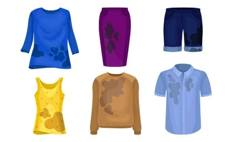 Dirty Laundry or Clothes with Spots of Mud Vector Set Stock Illustration