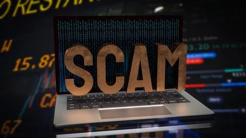Dirty metal scam text on Notebook background  3d rendering Stock Illustration
