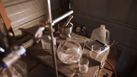 Dirty meth lab cooking illegal drugs. Stock Footage 233254410