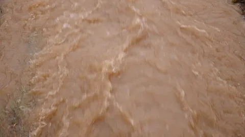 Dirty muddy river flows after the flood Stock Footage 87922257