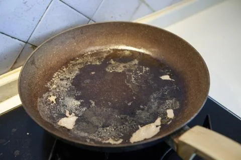Dirty pan on the kitchen Stock Photos