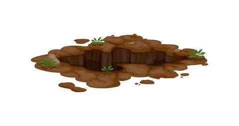 Dirty pit burrow or deep ground hole in earth soil Stock Illustration