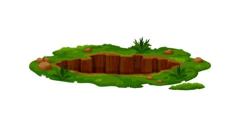 Dirty pit burrow or deep ground hole in earth soil Stock Illustration