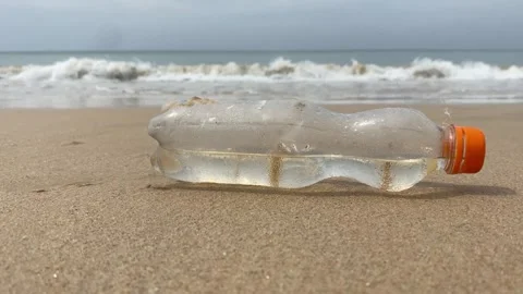 Dirty plastic bottle washed up on the beach Stock Footage 277608228
