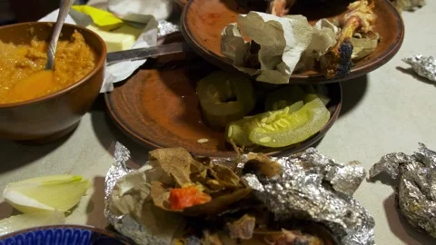 Dirty plates after a picnic Stock Footage 303413192