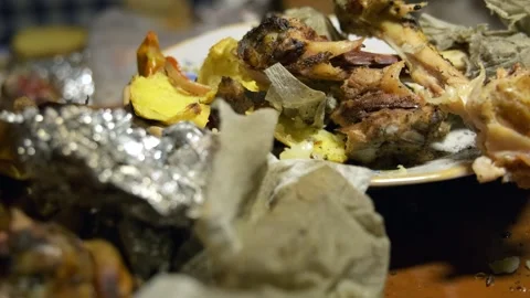 Dirty plates after a picnic Stock Footage 303413482
