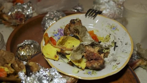Dirty plates after a picnic Stock Footage 303414088