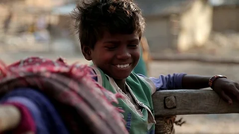 Dirty poor indian village children Stock Footage 81199853