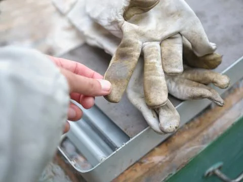 Dirty protective gloves Stockfoto's