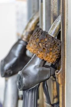 Dirty pump nozzles Stock Photos