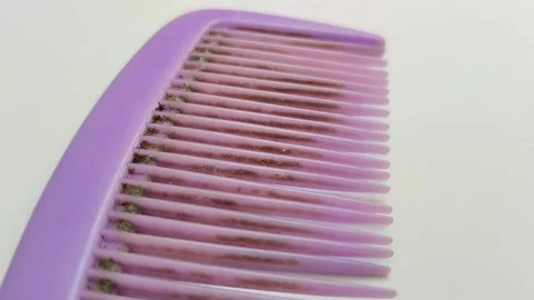 A dirty purple comb on a white background Stock Footage 313254996
