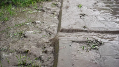 Dirty rainwater flows Video stock 312780046