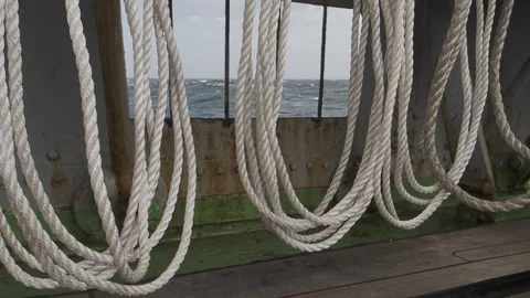 Dirty ropes on the deck of the sail ship Stock Footage 155122004