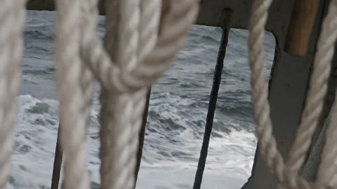 Dirty ropes on the deck of the sail ship Stock Footage 155122137