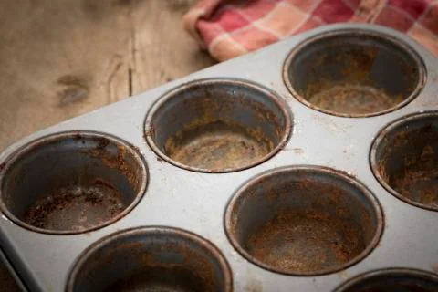 Dirty Rustic Muffin Tray Stock Photos