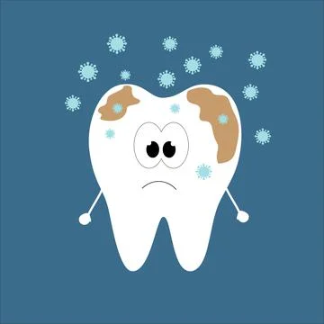 A dirty sad tooth, around which germs fly. Stock Illustration