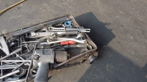 Dirty set of hand tools Stock Footage 102492943