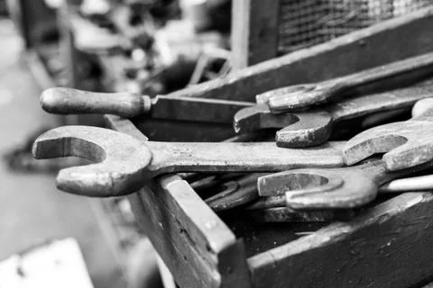 Dirty set of hand tools Stock Photos