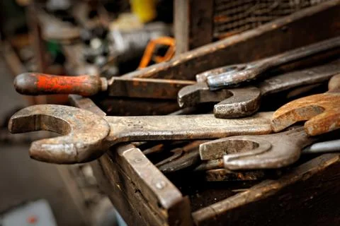 Dirty set of hand tools Stock Photos