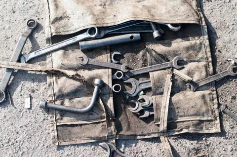 Dirty set of hand tools Stock Photos