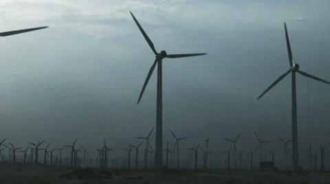Dirty Sky Wind Farm Stock Footage 26114415