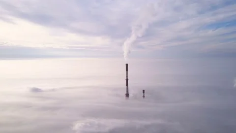 Dirty smoke on the sky ecology proble. Fying over the clouds. Stock Footage 84120944