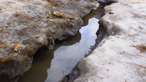 Dirty spring stream and melted snow 4K Video stock 106748307