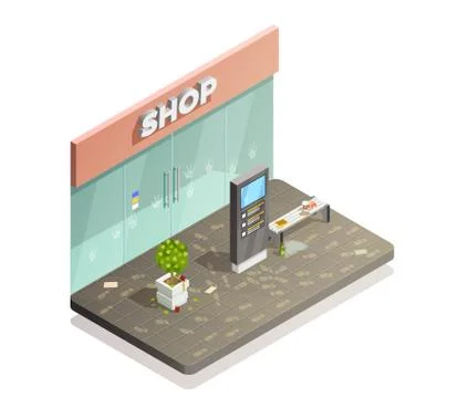 Dirty Storefront Isometric Composition 스톡 일러스트