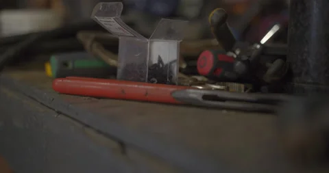 Dirty tools in messy garage workshop 2 Stock Footage 131062503