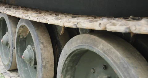 Dirty tracks on war tank. Stock Footage 90402412