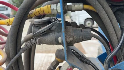 Dirty truck electrical trailer socket close up Stockbeeldmateriaal 331882776
