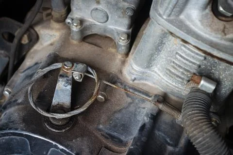 Dirty vehicle engine components due to late engine oil changes Stock Photos