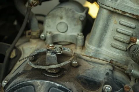 Dirty vehicle engine components due to late engine oil changes Stock Photos