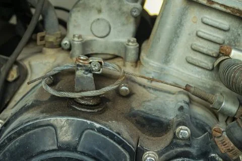 Dirty vehicle engine components due to late engine oil changes Stock Photos