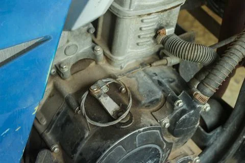 Dirty vehicle engine components due to late engine oil changes Stock Photos