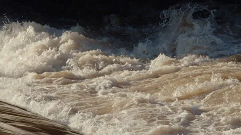 Dirty water cascading, river flooding after heavy rain in autumn Stock Footage 211323977