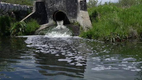 Dirty water flows from a pipe Stock Footage 77525318