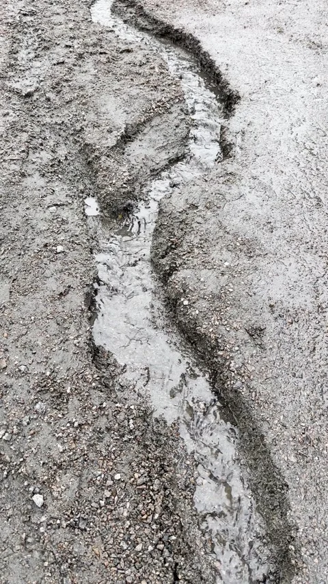 Dirty water running on ground in springtime, vertical Stock Footage 236897998