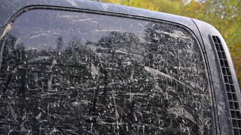 Dirty window on an off-road car Stock Footage 158976807