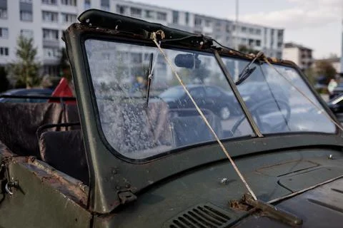 Dirty windshield of an old car Stock Photos