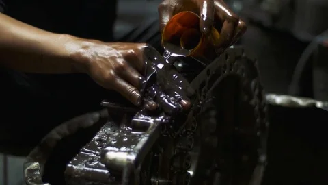 Dirty working hands in car repair shop garage Stock Footage 71391981