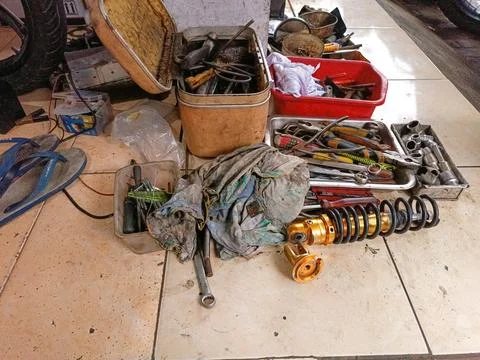 Dirty workshop tools Stock Photos