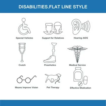 Disabilities flat line style Stock Illustration
