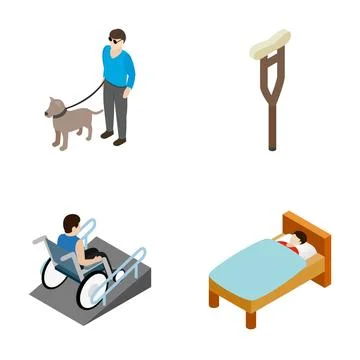 Disability accessibility and support isometric icon set Stock Illustration
