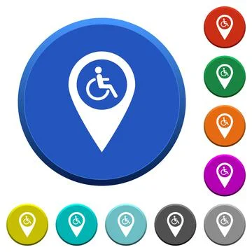 Disability accessibility GPS map location beveled buttons Stock Illustration