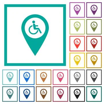 Disability accessibility GPS map location flat color icons with quadrant fram Stock Illustration